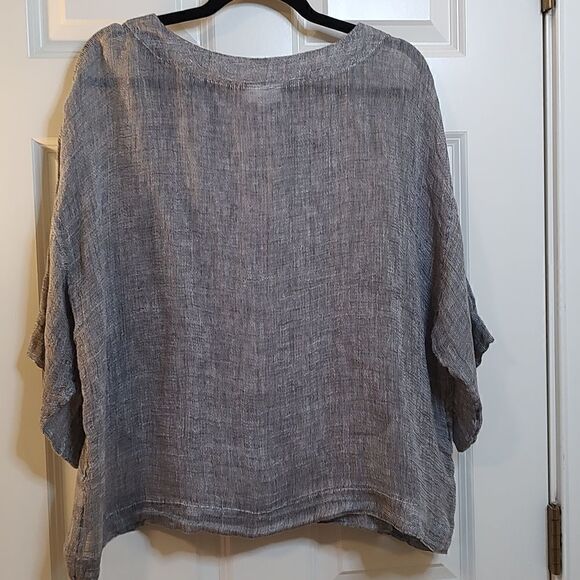 J. Jill Pure Jill Linen Pullover Lagenlook Boxy Oversized Top Gray White Size XS - Picture 2 of 8